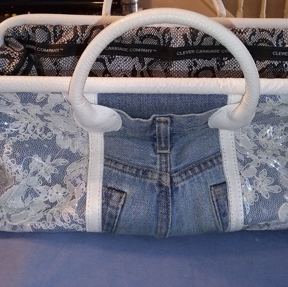 Authentic Clever Carriage Satchel Denim and Snake Leather One of a Kind Bag